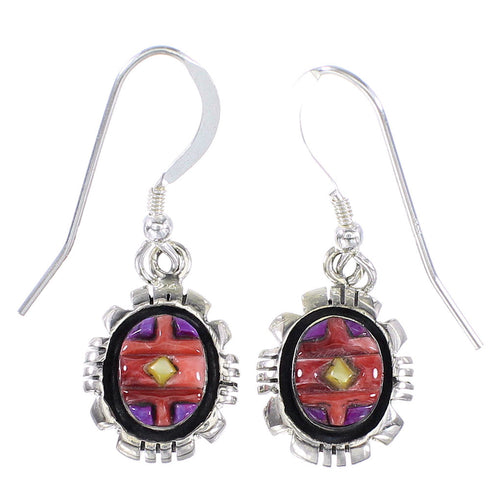 Genuine Sterling Silver And Multicolor Southwest Hook Dangle Earrings YX94661