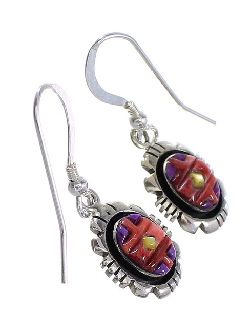 Genuine Sterling Silver And Multicolor Southwest Hook Dangle Earrings YX94661