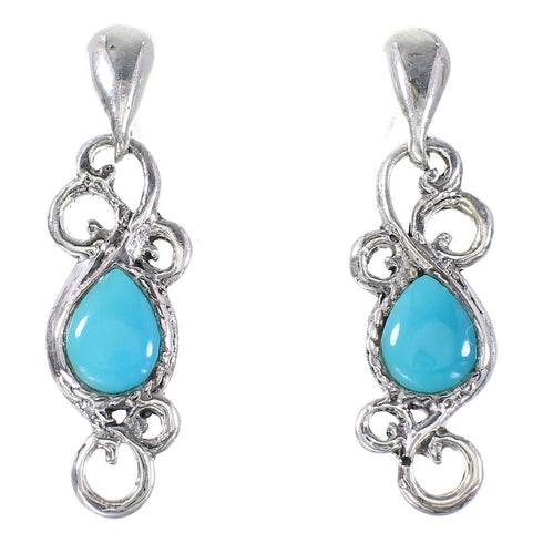 Southwest Turquoise Authentic Sterling Silver Post Dangle Earrings YX94537