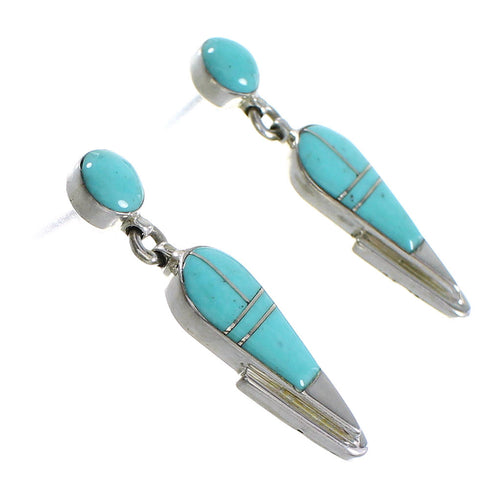 Turquoise And Sterling Silver Southwest Post Dangle Earrings YX94556