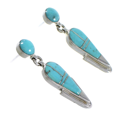 Turquoise And Sterling Silver Southwestern Post Dangle Earrings YX94557