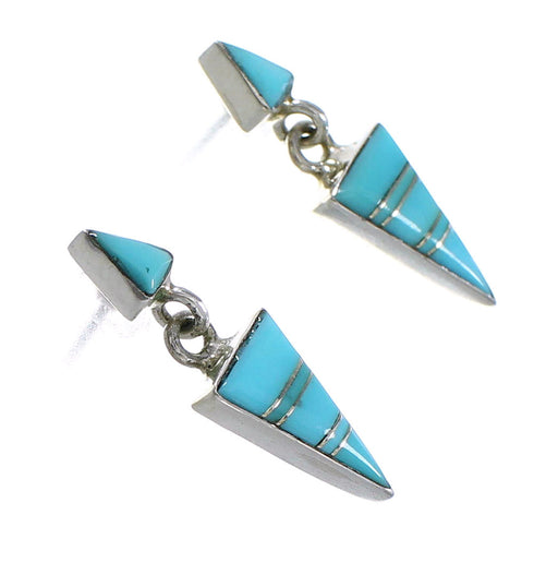 Turquoise Inlay Southwestern Silver Post Dangle Earrings AX94590