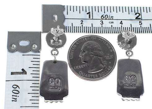 Multicolor Inlay Genuine Sterling Silver Post Dangle Earrings AX94675