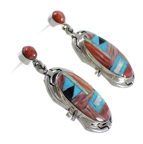 Multicolor Inlay Jewelry Genuine Sterling Silver Post Dangle Earrings AX94690