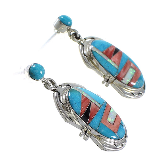 Silver Jewelry Southwestern Multicolor Post Dangle Earrings AX94697
