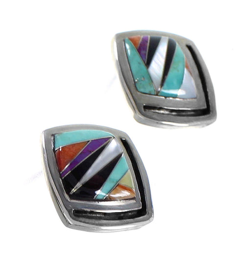Southwest Genuine Sterling Silver Multicolor Post Earrings AX94713