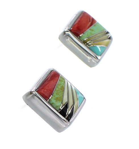 Multicolor Inlay And Genuine Sterling Silver Jewelry Post Earrings RX94830