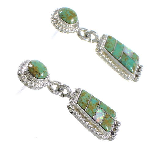 Turquoise And Opal Genuine Sterling Silver Post Dangle Earrings AX94787
