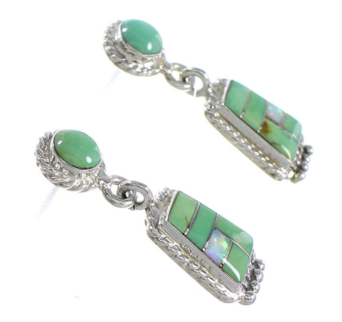 Turquoise And Opal Genuine Sterling Silver Southwest Post Dangle Earrings AX94789