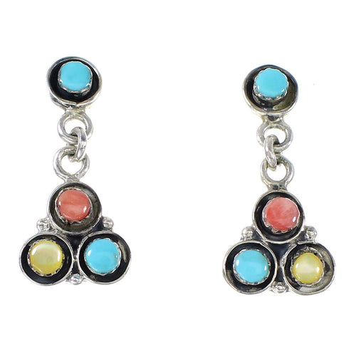 Genuine Sterling Silver Multicolor Southwestern Post Dangle Earrings AX94898