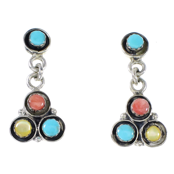 Genuine Sterling Silver Multicolor Southwestern Post Dangle Earrings AX94898