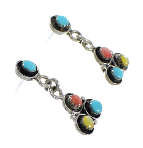 Genuine Sterling Silver Multicolor Southwestern Post Dangle Earrings AX94898