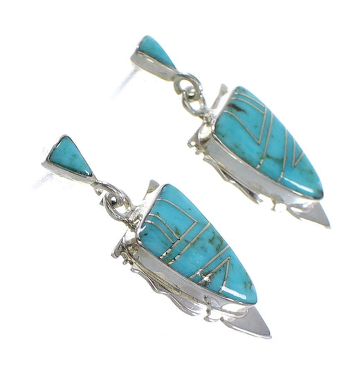 Turquoise Silver Arrowhead Post Dangle Earrings AX94846
