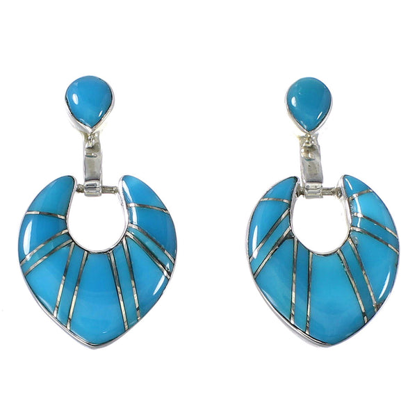 Turquoise Inlay Sterling Silver Southwestern Post Dangle Earrings AX94849