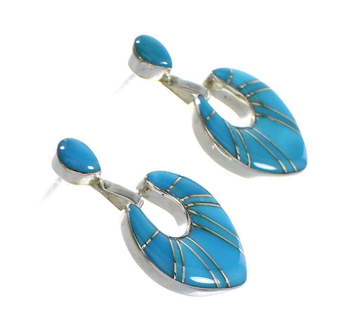 Turquoise Inlay Sterling Silver Southwestern Post Dangle Earrings AX94849