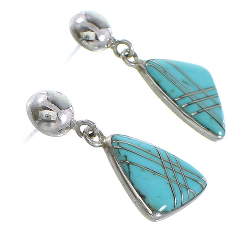 Silver Turquoise Inlay Southwest Post Dangle Earrings AX94868