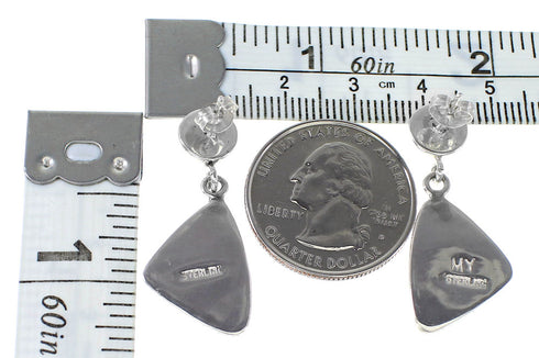 Silver Turquoise Inlay Southwest Post Dangle Earrings AX94868
