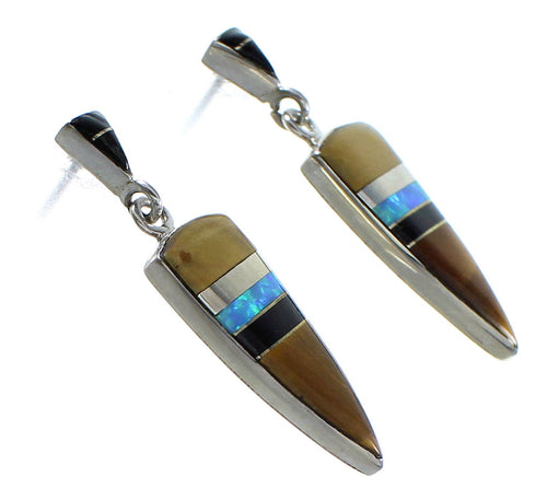 Multicolor Inlay Sterling Silver Post Dangle Earrings AX95213