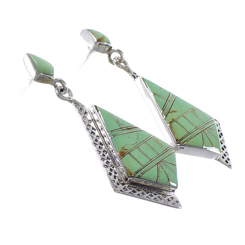 Turquoise Inlay Jewelry Authentic Sterling Silver Post Dangle Earrings AX94963