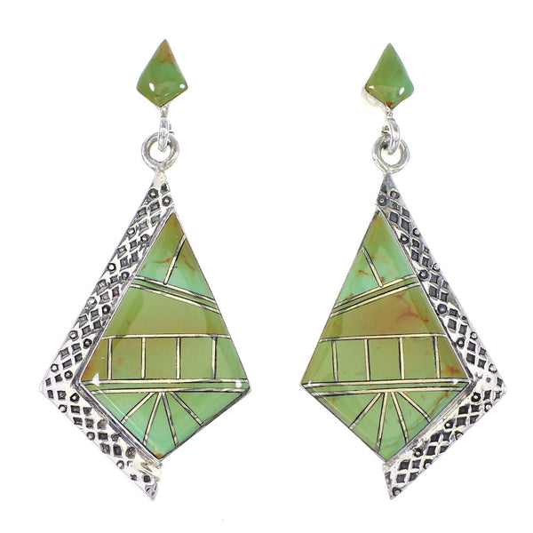 Southwest Turquoise Inlay Silver Post Dangle Earrings AX94965
