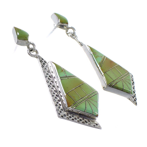 Southwest Turquoise Inlay Silver Post Dangle Earrings AX94965