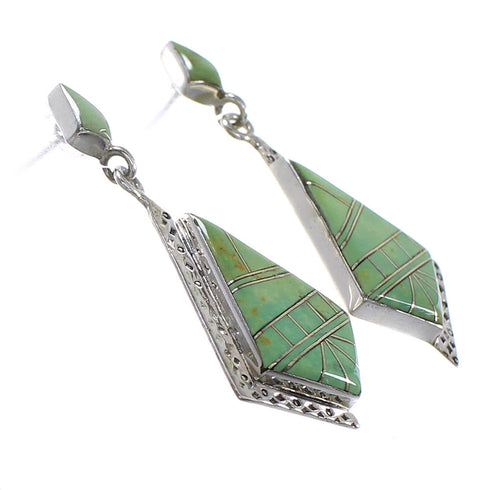 Southwestern Turquoise Inlay Sterling Silver Post Dangle Earrings AX94967