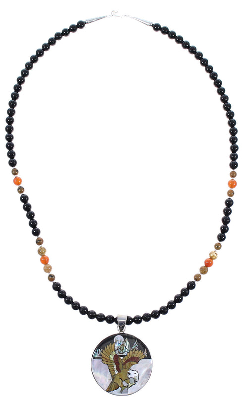 Genuine Sterling Silver Multicolor Eagle Necklace Set AX94870