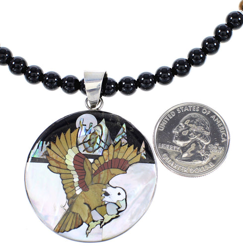 Genuine Sterling Silver Multicolor Eagle Necklace Set AX94870