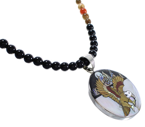 Genuine Sterling Silver Multicolor Eagle Necklace Set AX94870