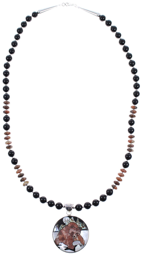 Sterling Silver Southwest Multicolor Inlay Bear Necklace Set AX94872