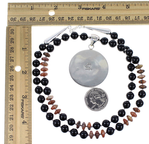 Sterling Silver Southwest Multicolor Inlay Bear Necklace Set AX94872