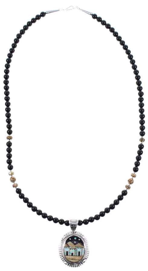 Silver Multicolor Native American Village Design Necklace Set AX94873