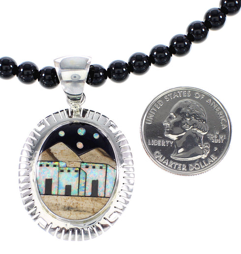 Silver Multicolor Native American Village Design Necklace Set AX94873