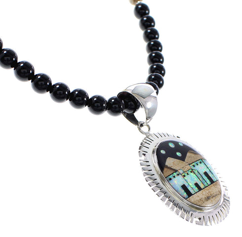 Silver Multicolor Native American Village Design Necklace Set AX94873