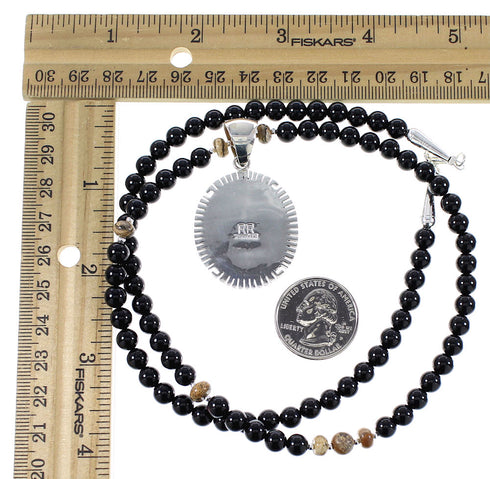 Silver Multicolor Native American Village Design Necklace Set AX94873