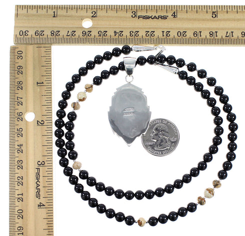 Silver Multicolor Inlay Native American Village Design Necklace Set AX94876