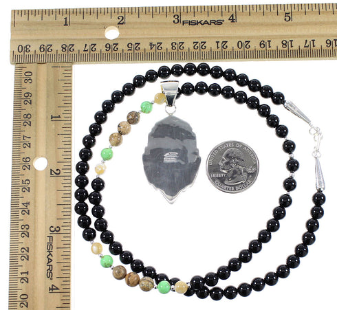 Native American Village Design Multicolor Silver Necklace Set AX94877