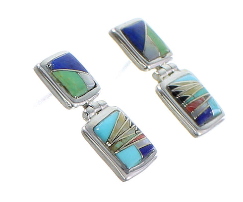 Sterling Silver Multicolor Inlay Post Dangle Earrings RX95122