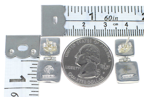 Multicolor Inlay Authentic Sterling Silver Post Dangle Earrings RX95123