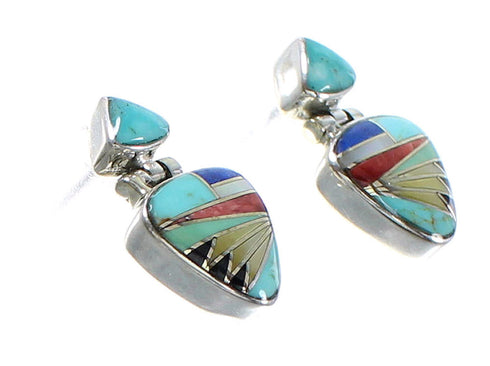 Southwest Multicolor Sterling Silver Post Dangle Earrings RX95127