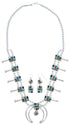 Multicolor Sterling Silver Southwest Squash Blossom Necklace Set AX94401