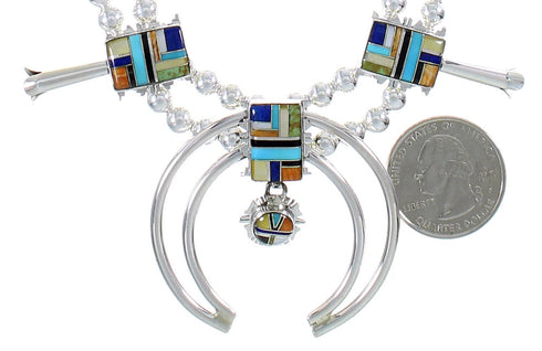 Multicolor Sterling Silver Southwest Squash Blossom Necklace Set AX94401