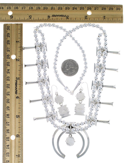 Multicolor Sterling Silver Southwest Squash Blossom Necklace Set AX94401
