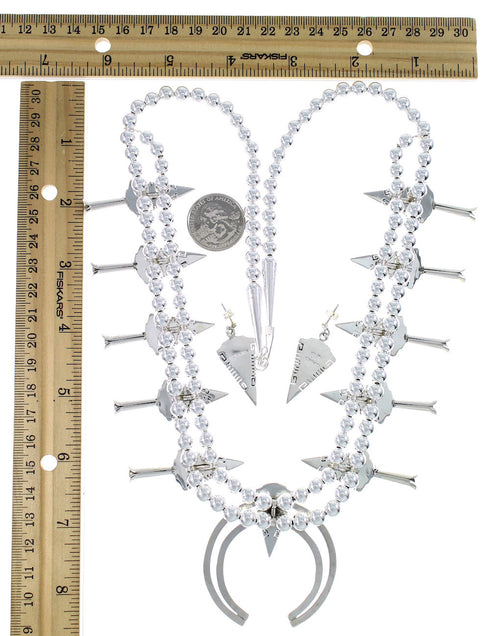 Multicolor Silver Water Wave And Arrowhead Squash Blossom Necklace Set AX94403