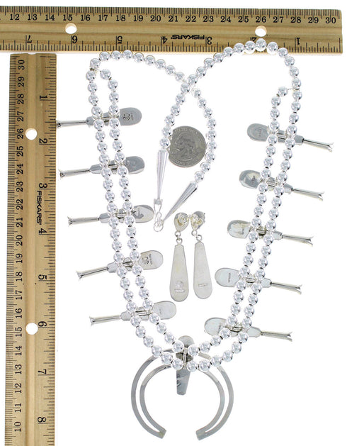 Multicolor Inlay Sterling Silver Southwest Squash Blossom Necklace Set AX94407