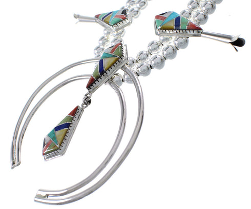 Multicolor Inlay Sterling Silver Squash Blossom Necklace Set AX94408