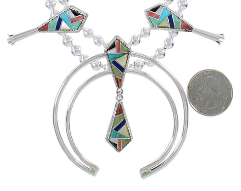 Multicolor Inlay Sterling Silver Squash Blossom Necklace Set AX94408