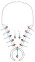 Sterling Silver Multicolor Inlay Squash Blossom Necklace Set AX94412