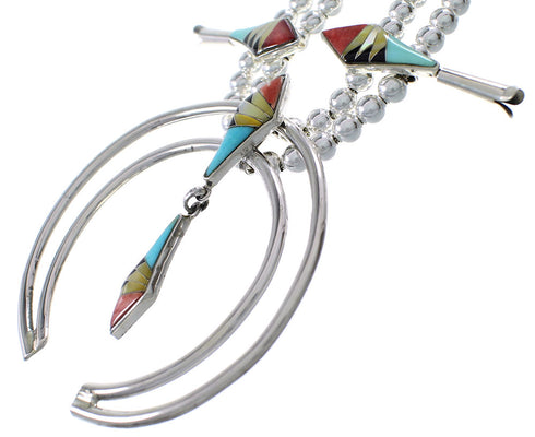 Sterling Silver Multicolor Inlay Squash Blossom Necklace Set AX94412