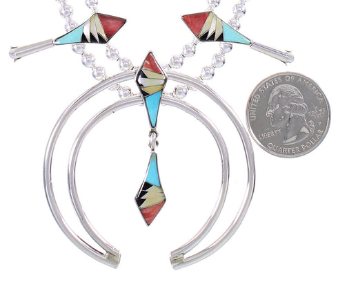 Sterling Silver Multicolor Inlay Squash Blossom Necklace Set AX94412